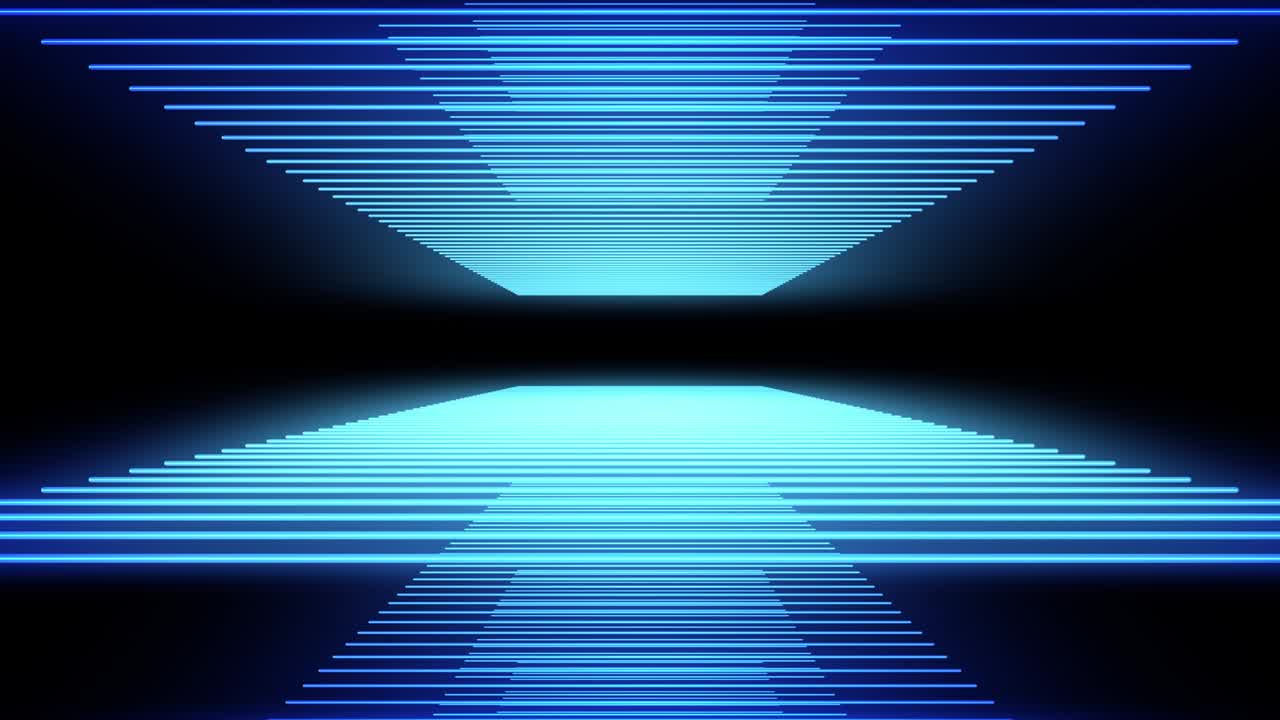 líneas azules de neón brillantes. animación 3d abstracta.