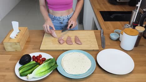 preparing chicken wraps