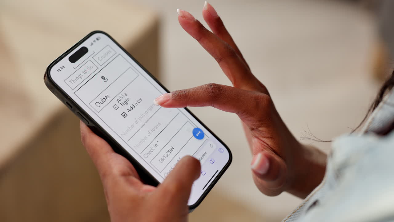 Using a travel app on a smartphone