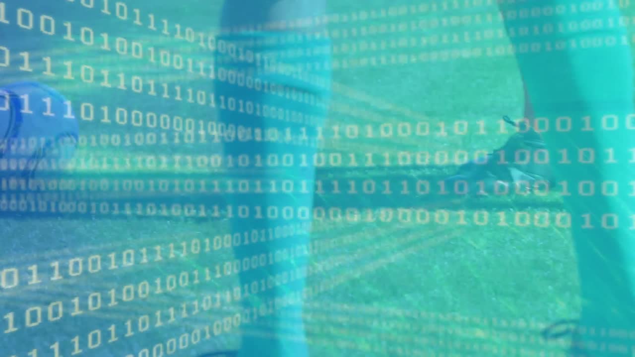 Animation of binary coding and data processing over football players