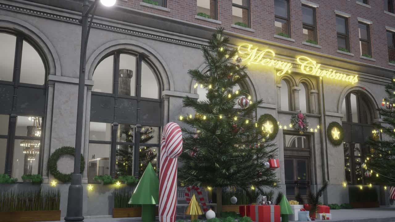 밤 에 크리스마스 를 장식 한 도시 거리