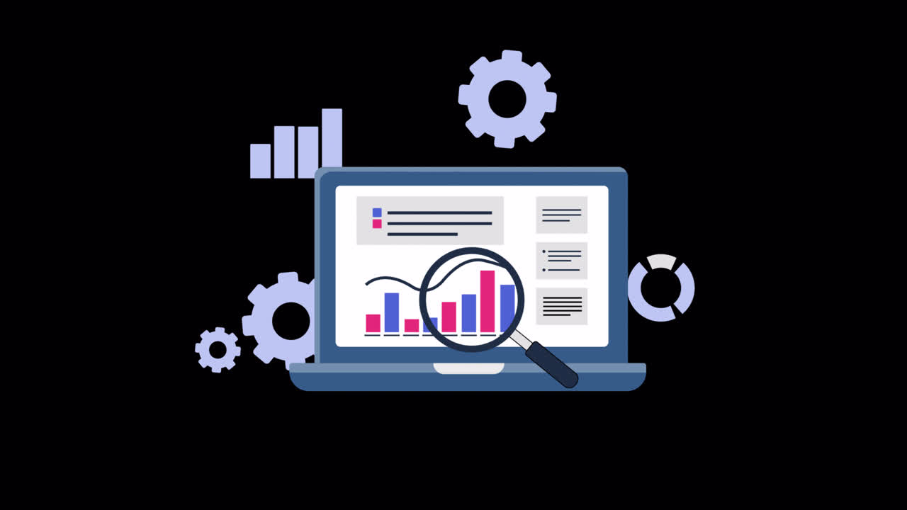 Animated Laptop Displaying Data Analysis and Business Charts
