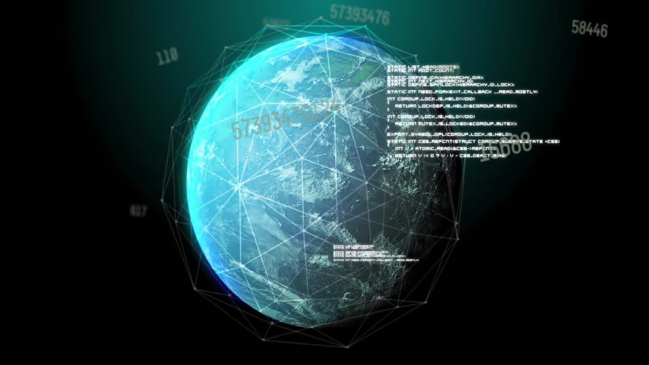 Animation of data processing over globe on black background