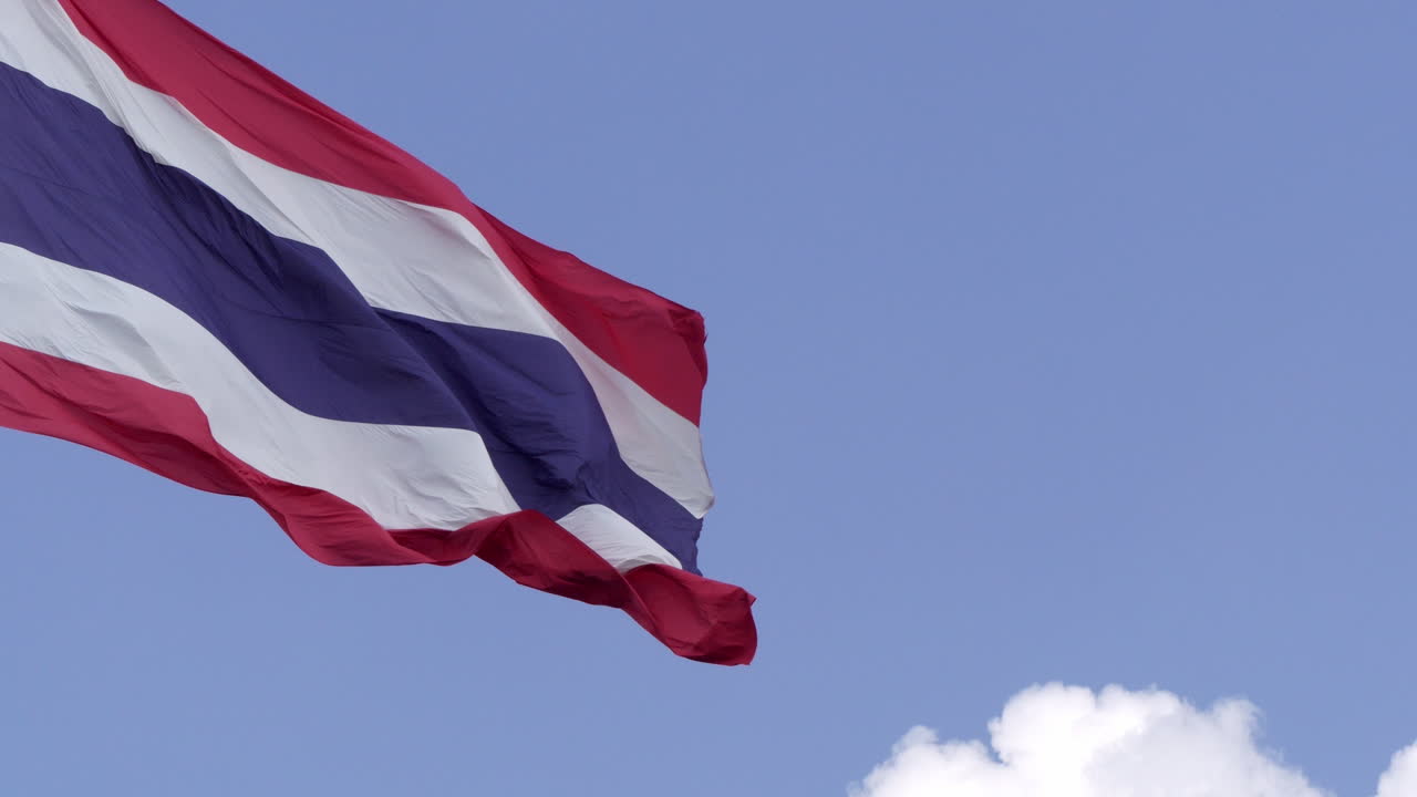 Thai Flag Waving in the Blue Sky