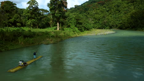 drone shot of rafting on the rio grande river in portland, jamaica