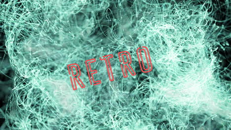 Animation of retro text over glowing blue lights on dark background
