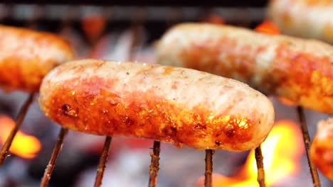 delicious juicy sausages, cooked on the grill with a fire