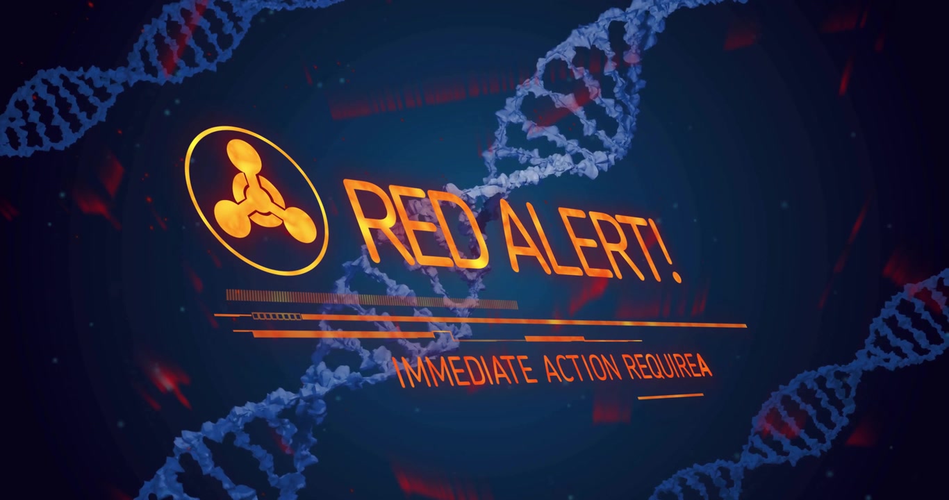 Animation initiating scanning DNA, appearing icon and warning, panning signaling critical warning