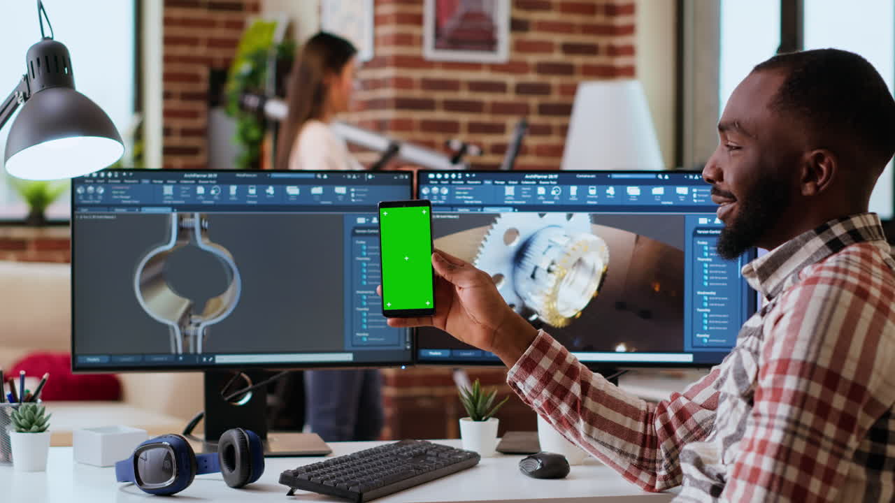 diseñador industrial afroamericano trabaja en renders 3d y maquetas aisladas