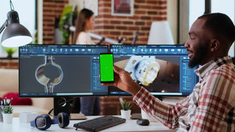 African american industrial designer works on 3D renders and isolated mockup