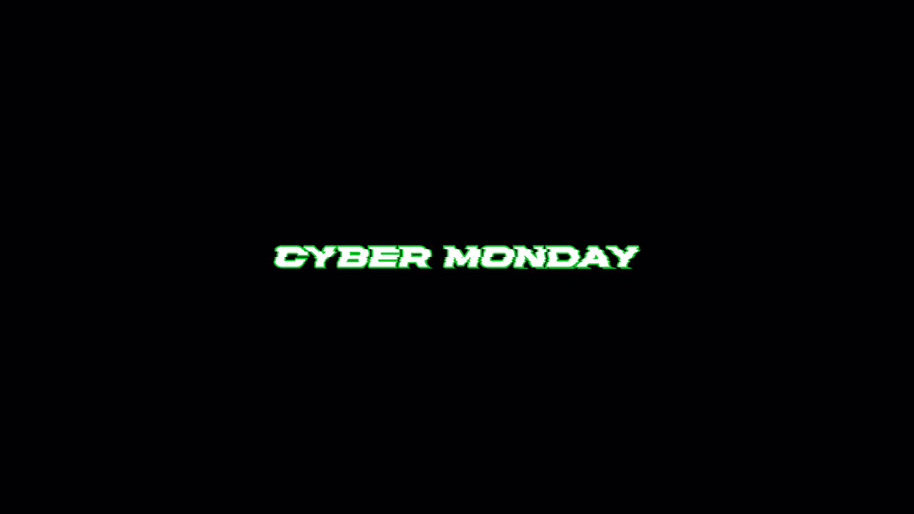 Cyber Monday Text with Glitch Effect on Black Background