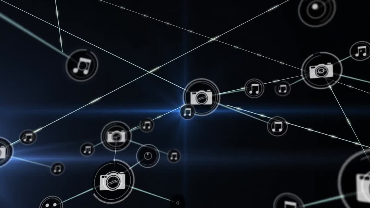 animação de rede de conexões com ícones sobre pontos de luz