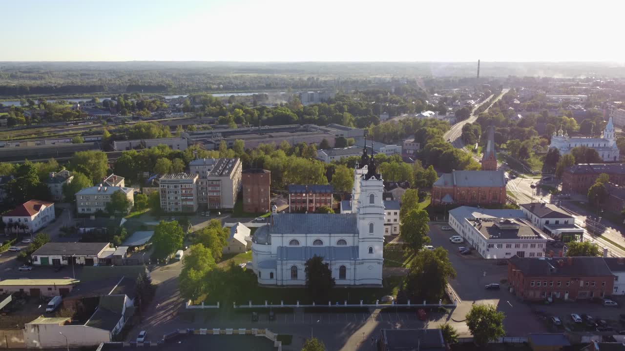 Daugavpils cityscape and church in Latvia, aerial view