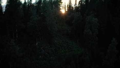 El-Ascenso-De-Un-Dron-Sobre-La-Ladera-Boscosa-De-Una-Montaña-Revela-Un-Prístino-Valle-Nórdico-Al-Atardecer