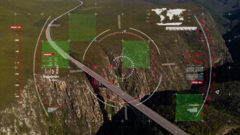 animación del escaneo del alcance y el procesamiento de datos sobre el paisaje