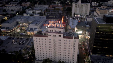aerial view of the hollywood roosevelt hotel at night