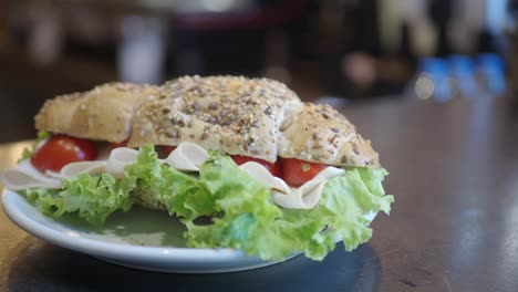delicious croissant sandwich with fresh ingredients