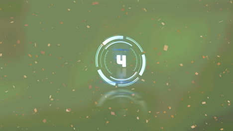 animation of falling confetti over blue clock on green background
