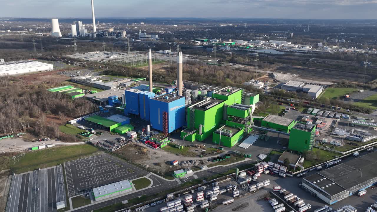 waste incineration industrial site, waste to new energy. Aerial drone view. Germany, ruhr area.