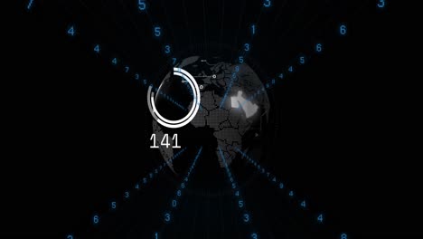 Animación-Del-Procesamiento-De-Datos-Y-Del-Globo-Sobre-Fondo-Negro