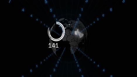 animación del procesamiento de datos y globo sobre fondo negro