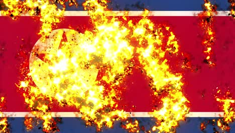la bandera de corea del norte en el fuego animación de quema