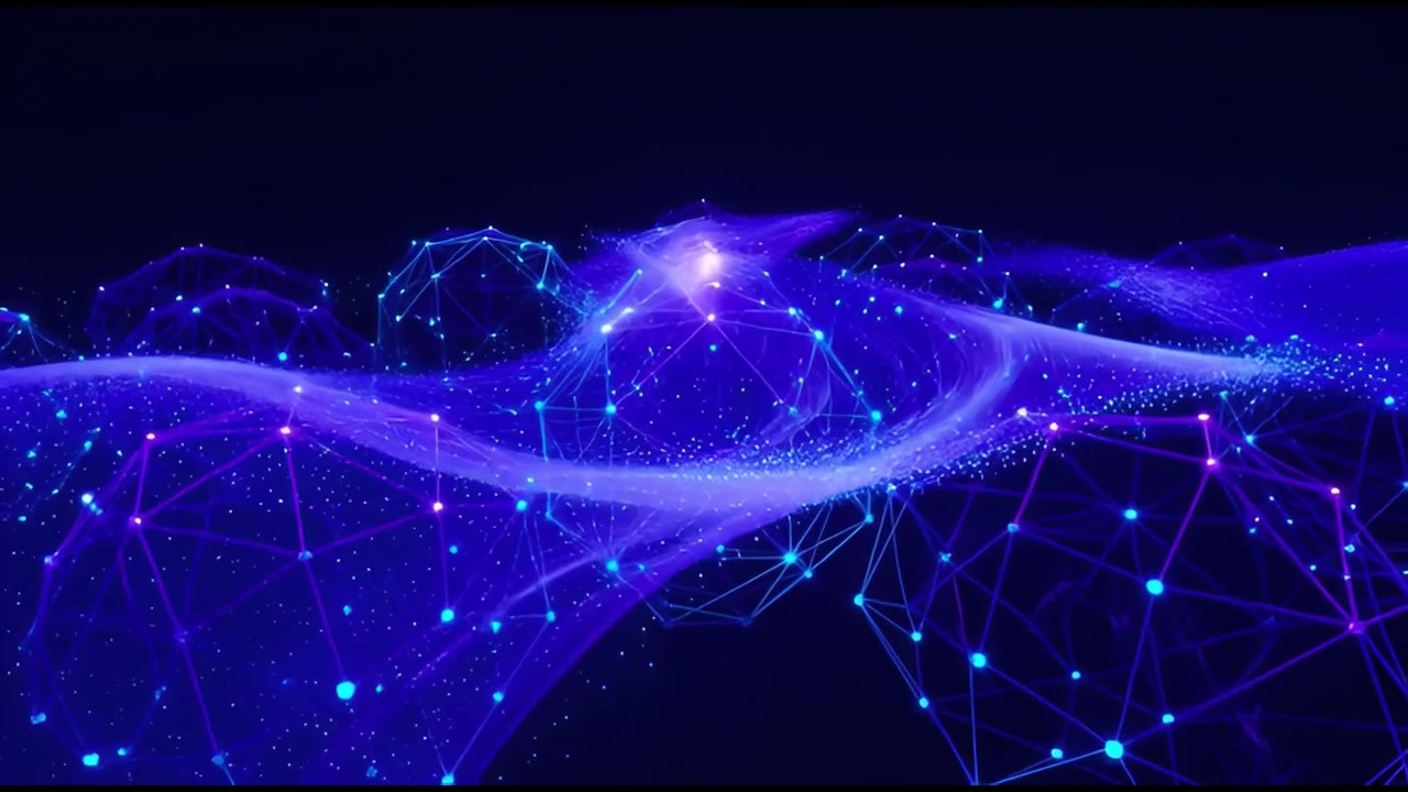 Abstract Digital Network Spheres with Flowing Particle Waves
