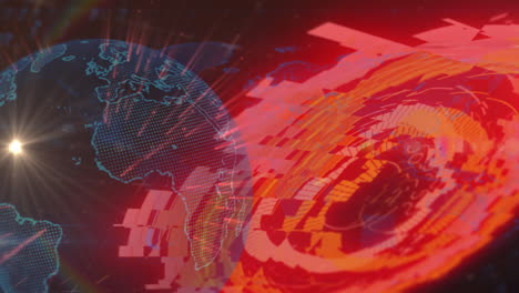 futuristic interface featuring rotating hud elements with glowing earth map and neon light streaks