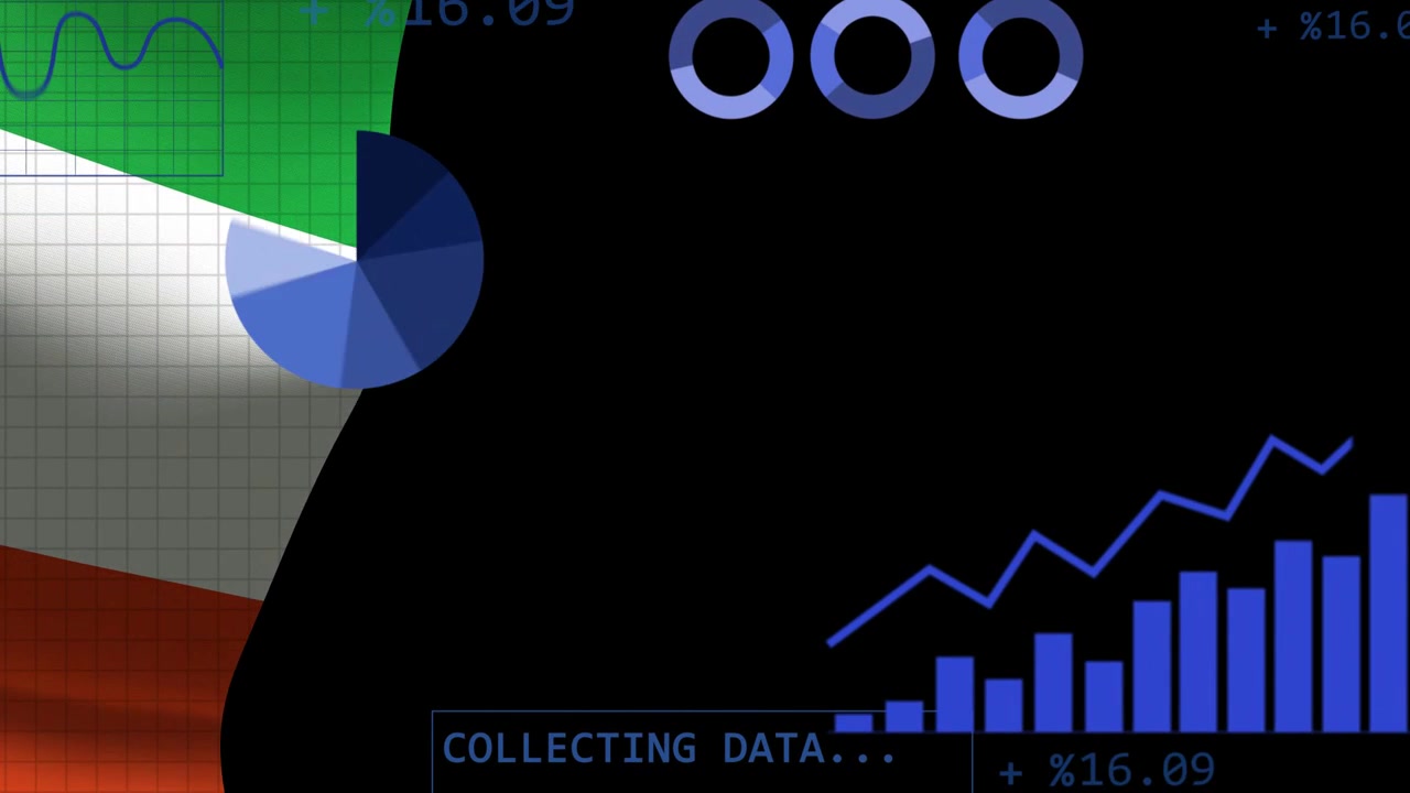 Analytics panel animating on feed start growing bars and pie drawing line updating table to analyze