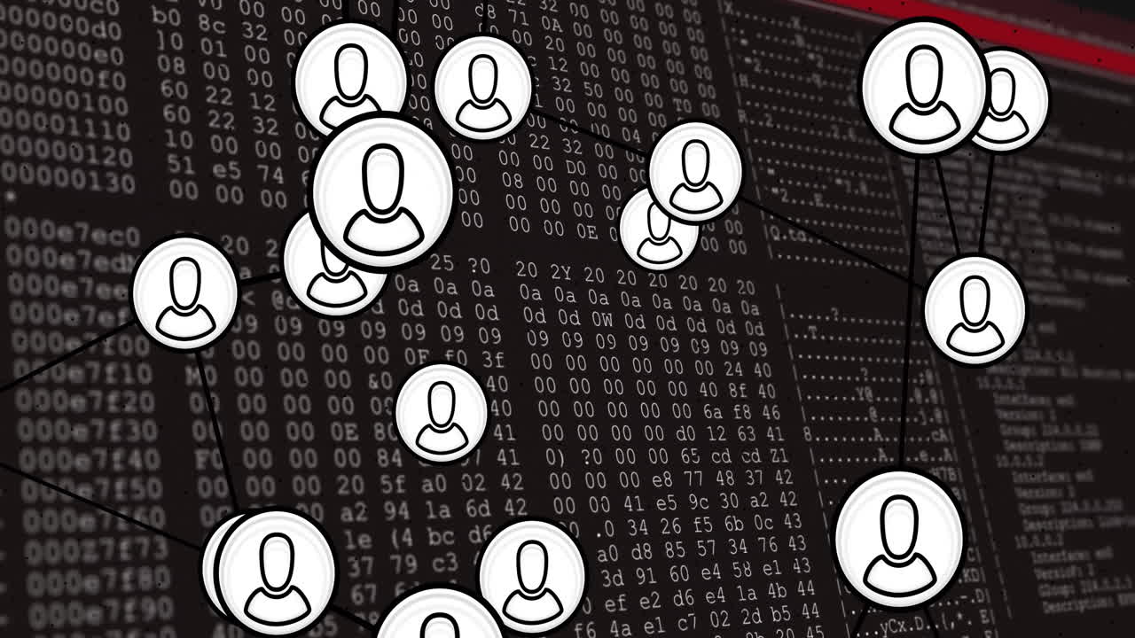 Animation of data processing and media icons on black background