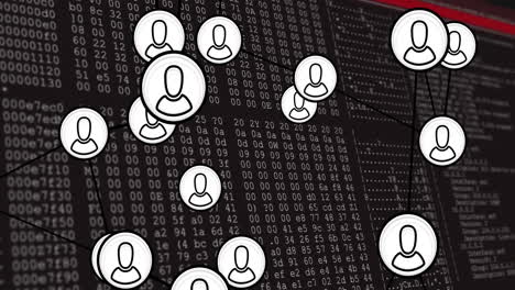animación de procesamiento de datos e iconos de medios en fondo negro