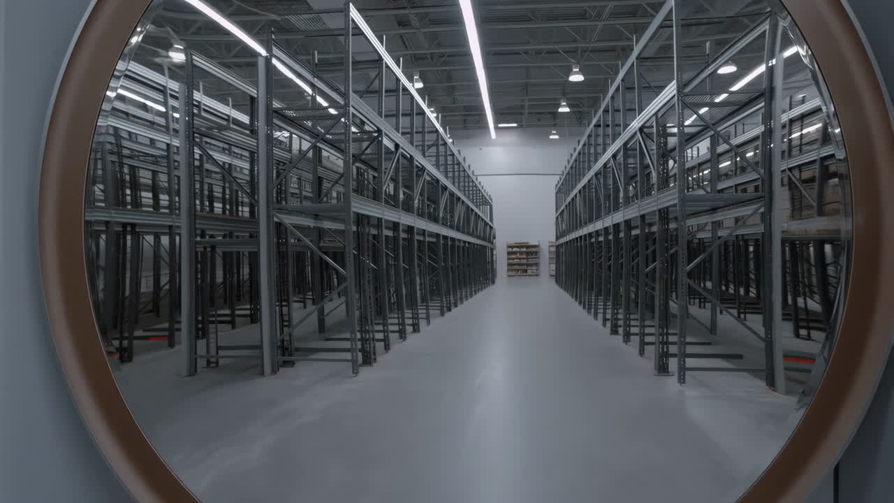 Empty Warehouse Storage Shelves Reflected in Mirror