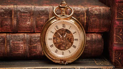 Libros-Antiguos-Y-Reloj-De-Bolsillo-Antiguo