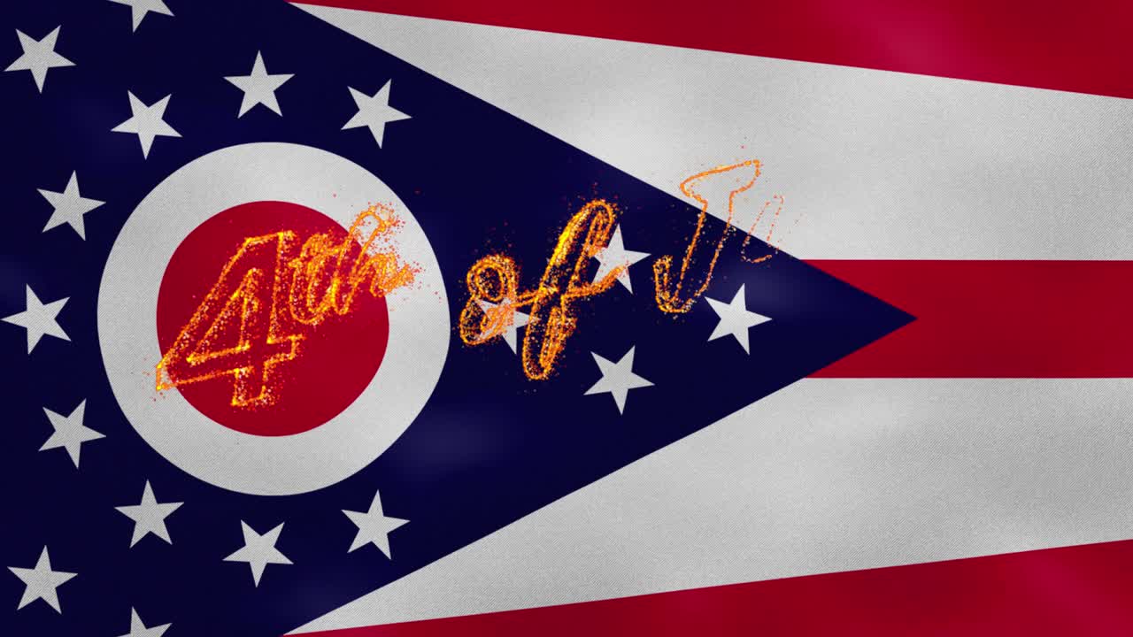 오하이오 국기 배경: 7월 4일 화재 글자, 루프