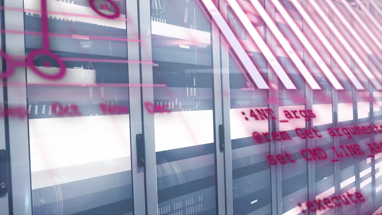 통계 데이터 처리의 애니메이션과 컴퓨터 서버 방에 대한 빛의 흔적