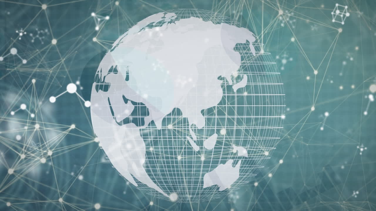 Animation of data processing over globe and shapes