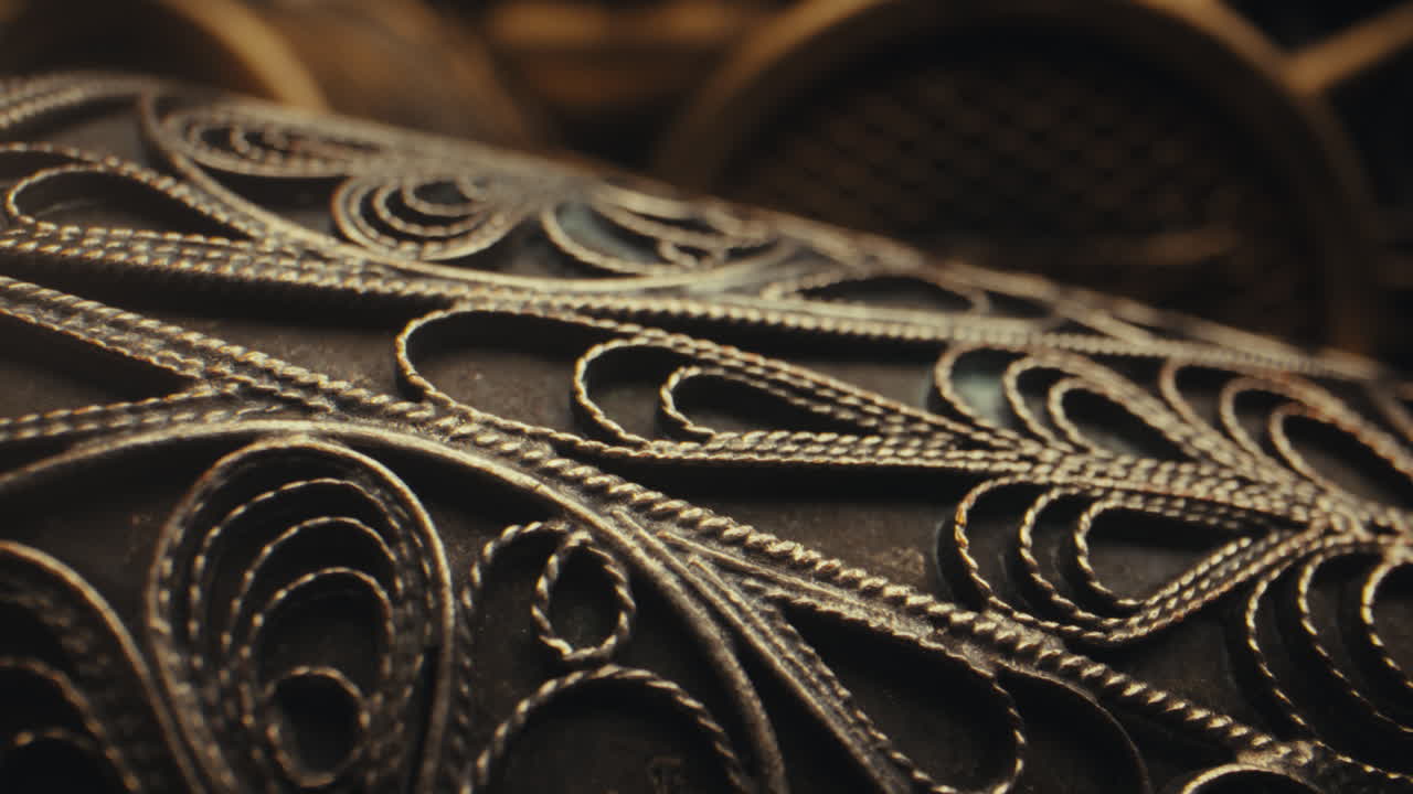 Close-up view of intricate metalwork ornament