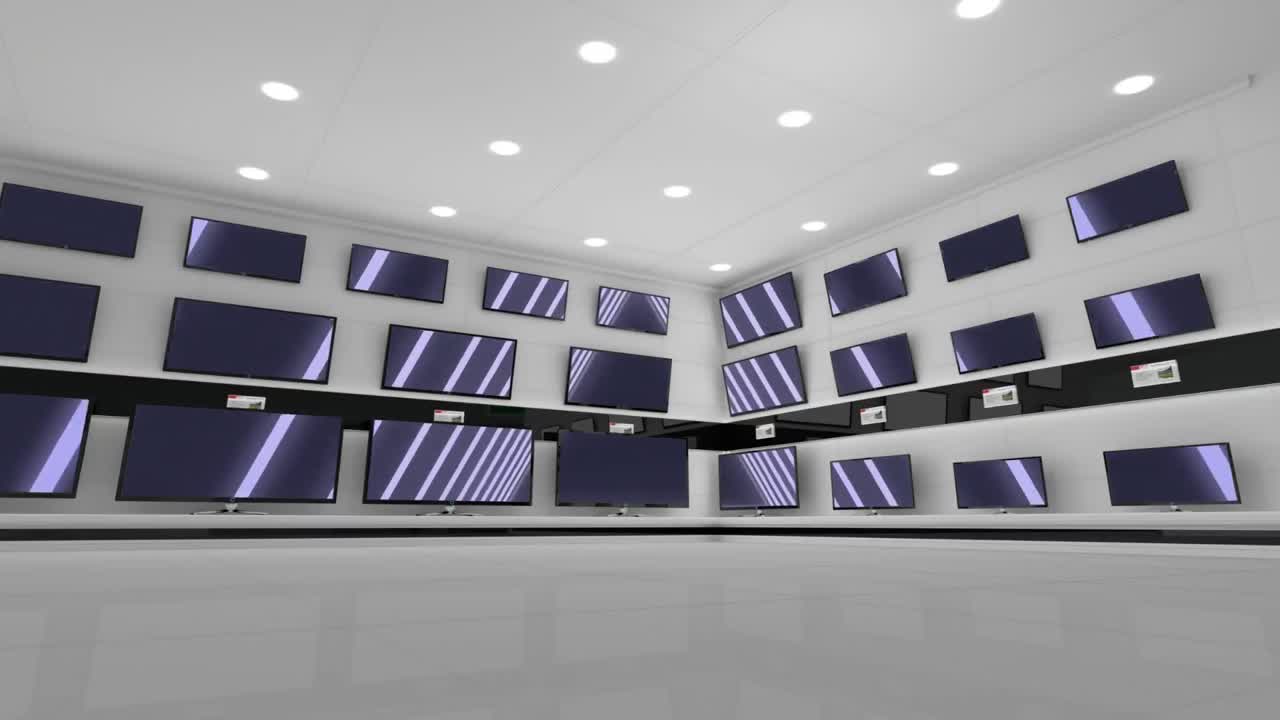 디스플레이에 있는 플랫 스크린 텔레비전