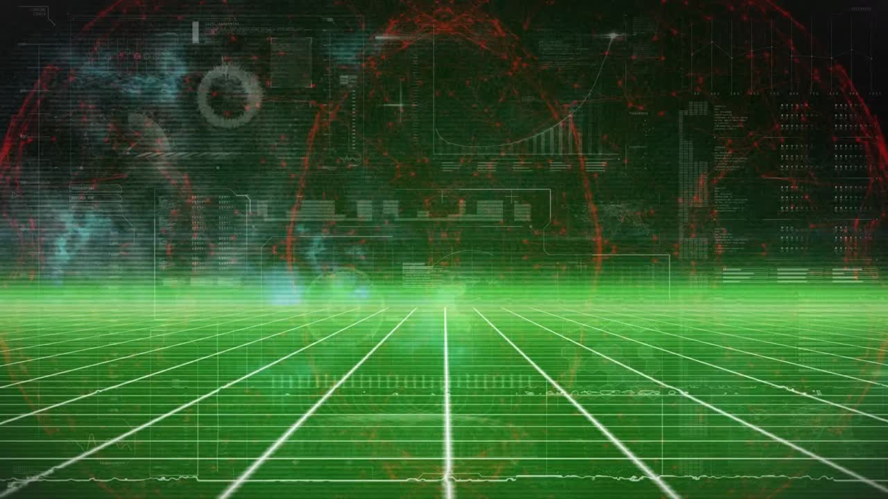 검은색 배경에 데이터 처리를 통해 네온 선의 애니메이션