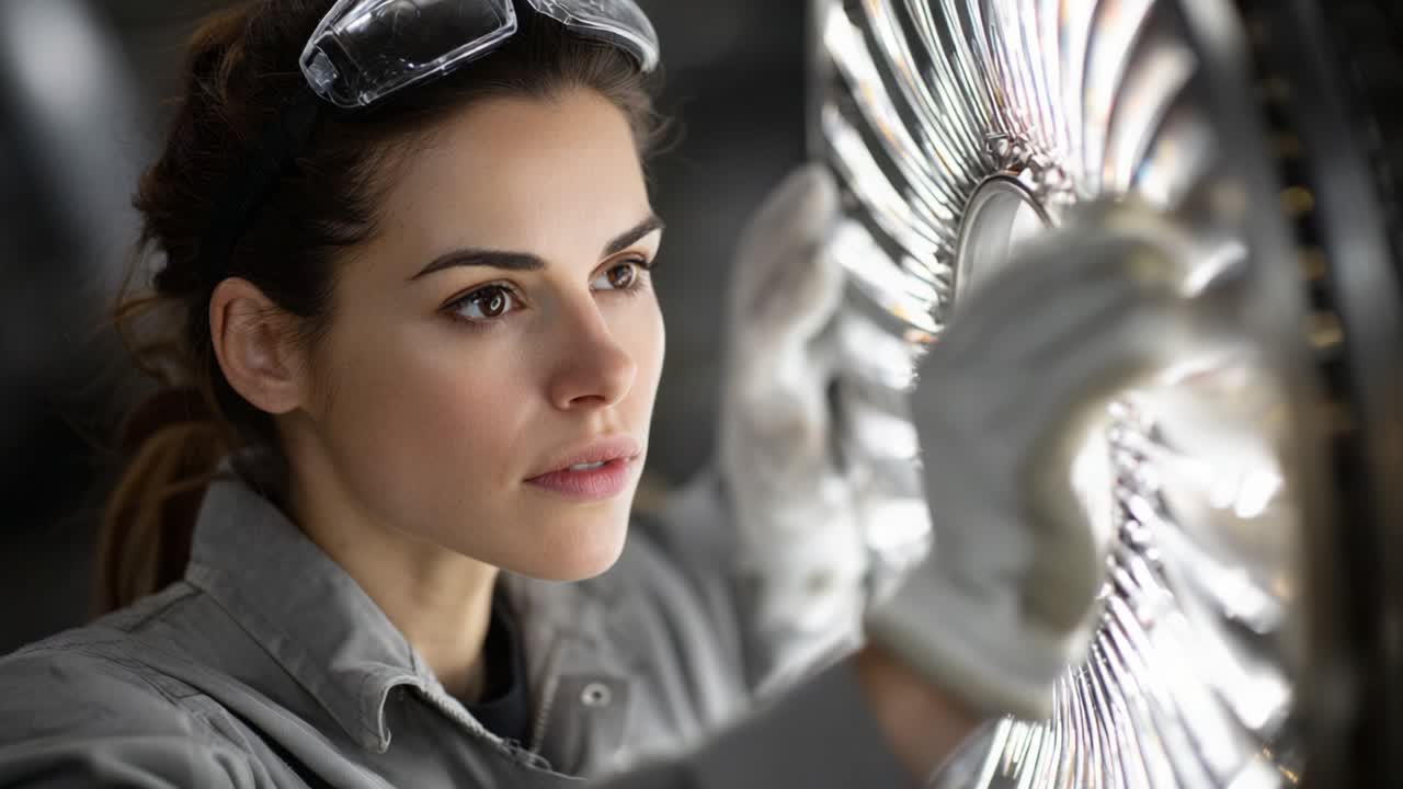 Female Engineer Inspecting Turbine