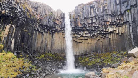 la cascada svartifoss en islandia cae en cascada por columnas de basalto negro, rodeadas de escarpados acantilados