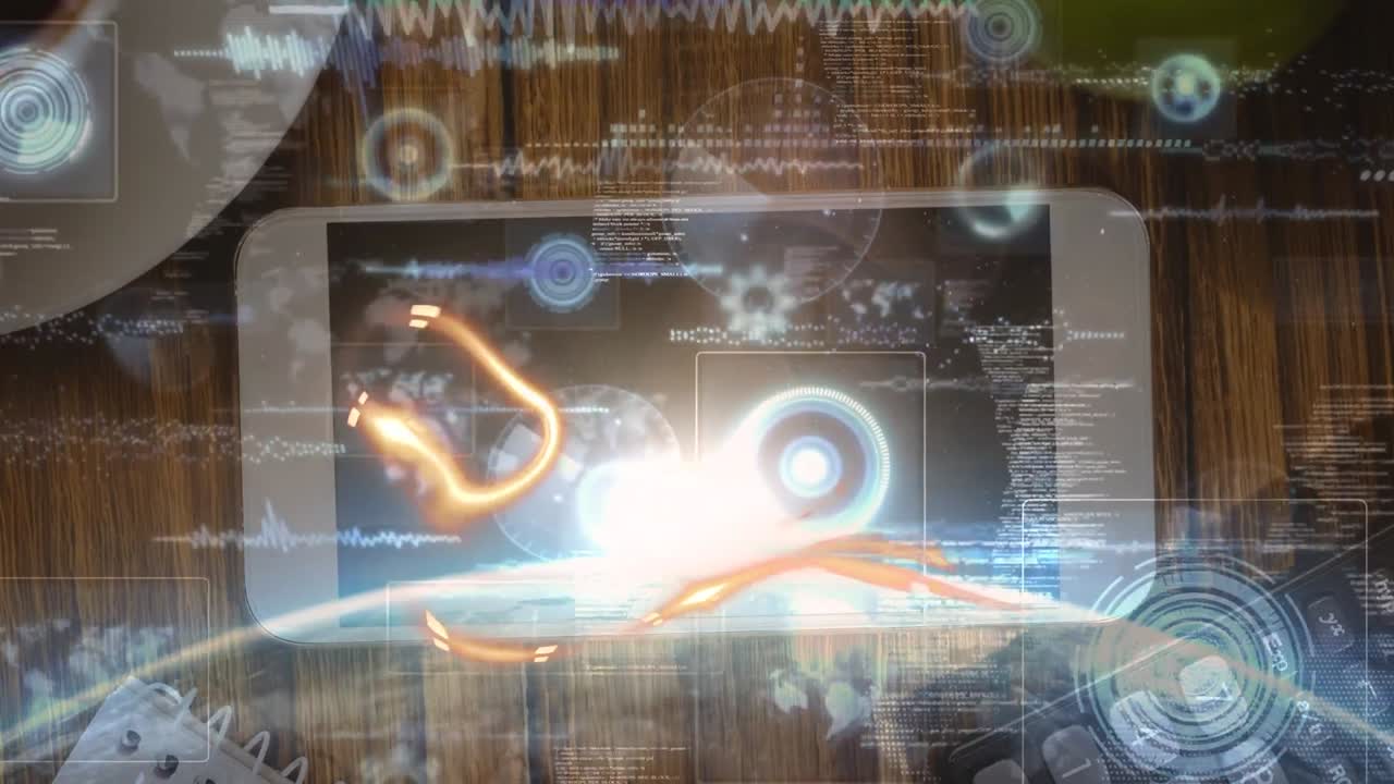 animación del procesamiento de datos a través de un teléfono inteligente