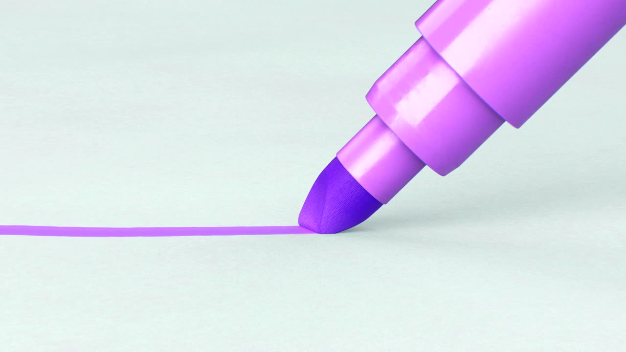 아름다운 펠트  펜 색을 바꾸고 종이에 선을 그리는 클로즈업, 루프 3d 애니메이션, 추상적인 글쓰기 및 드로잉 프로세스, 예술 및 디자인 개념.