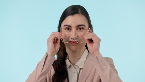 vision, glasses and face of happy woman