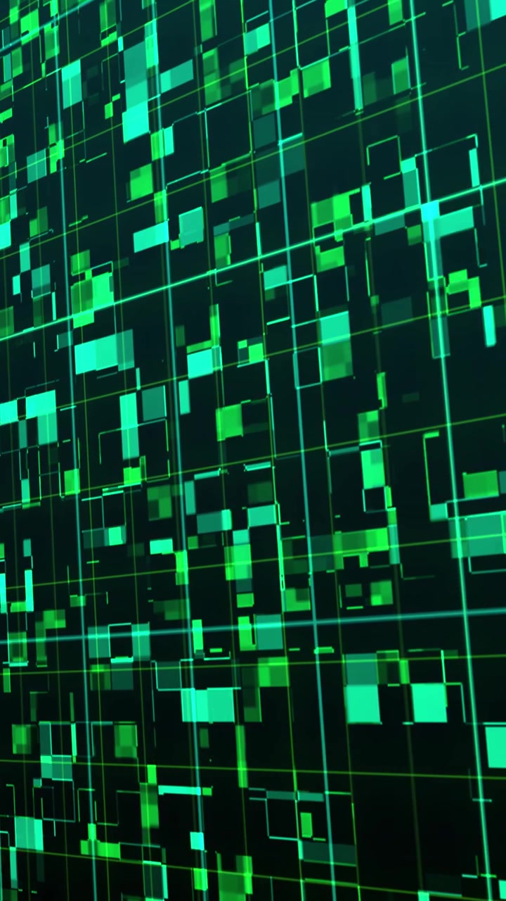 Abstract Digital Grid Background with Moving Green Rectangles