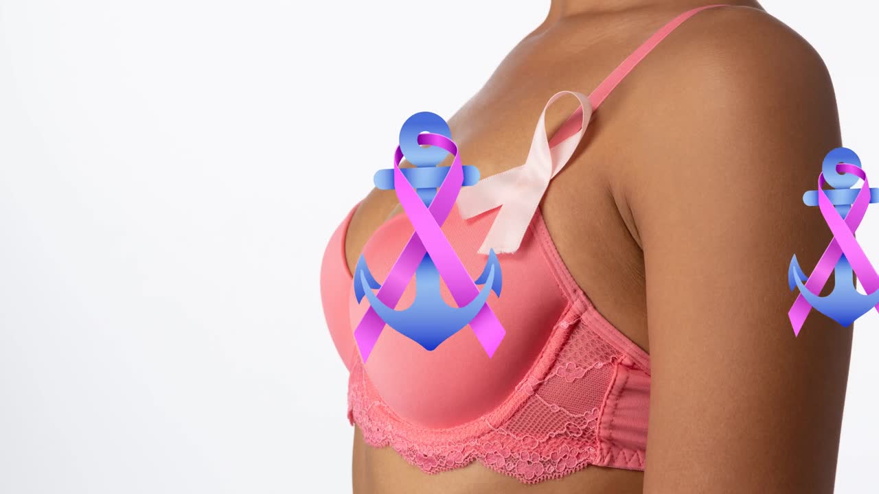 Animazione di testo di sensibilizzazione sul cancro su una donna di etnia mista