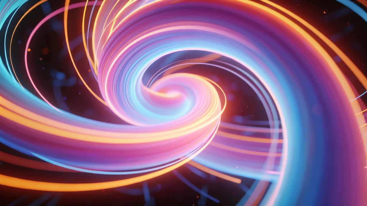 La telecamera si avvicina, iniziando una rotazione verso l'interno, vortice di nastri che stringe il nucleo, scintille luminose che mappano una griglia di dati
