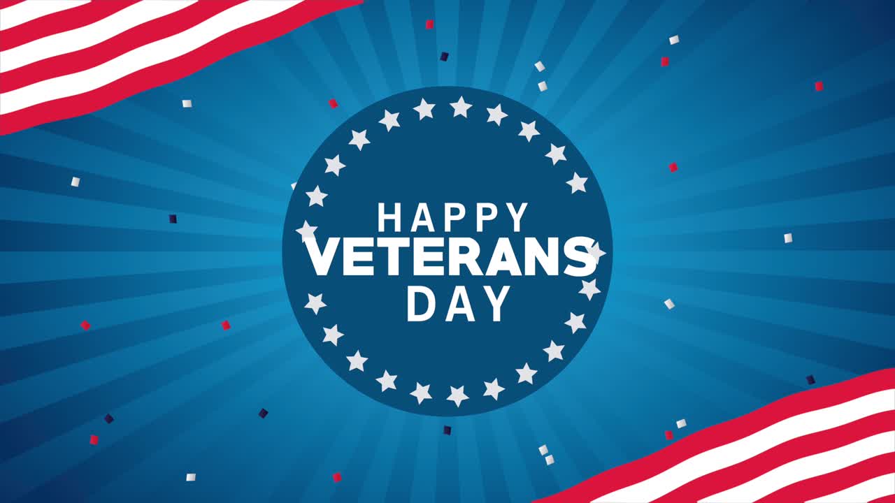 순환 프레임과 발을 가진 행복한 참전용사 날 글자 애니메이션