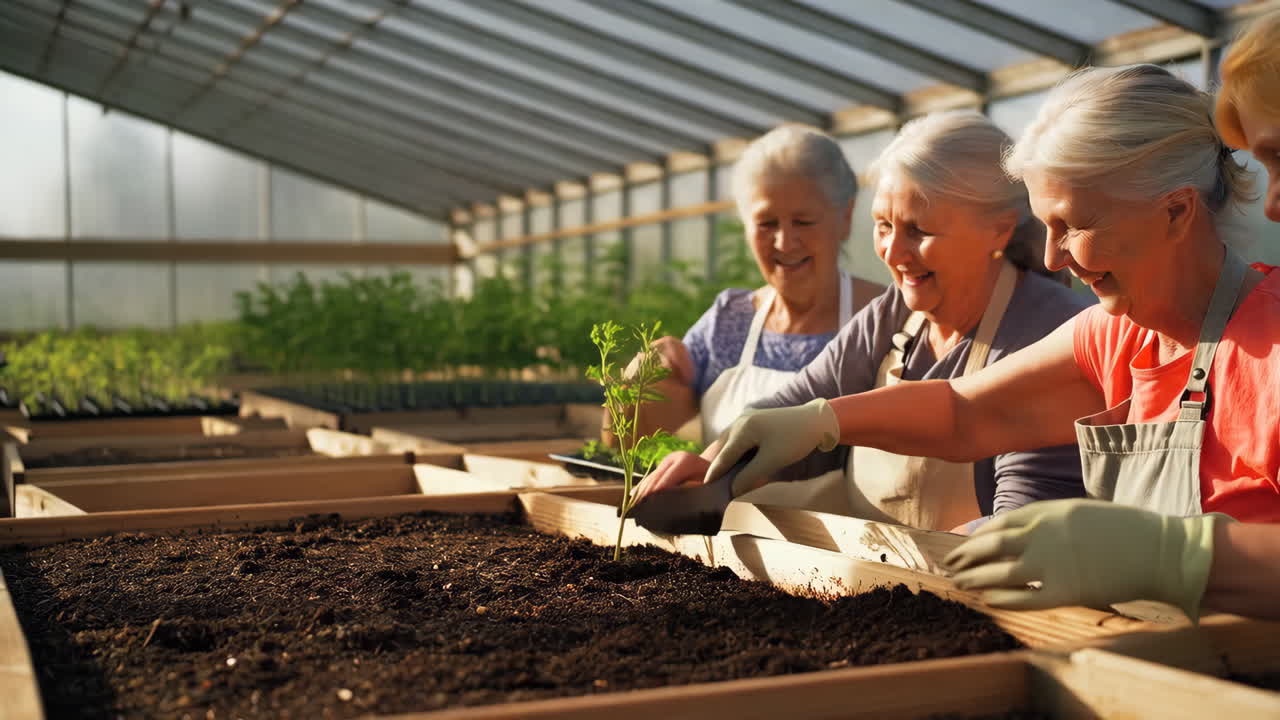 Senior women gardening in a greenhouse