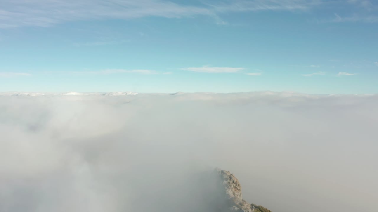 모험을 좋아하는 젊은 여성이 기쁨으로 팔을 들고 정상에 성공적으로 도달했습니다.